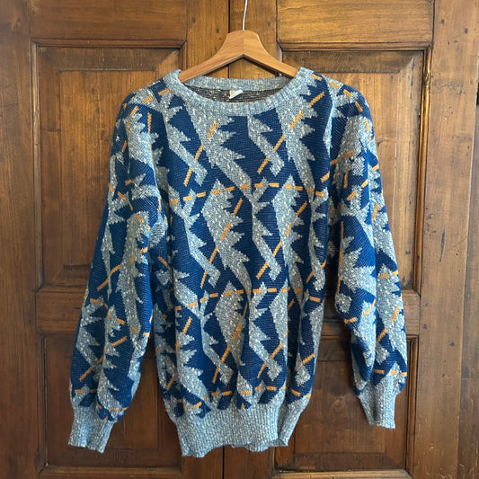 Maglione fantasia blu e arancione